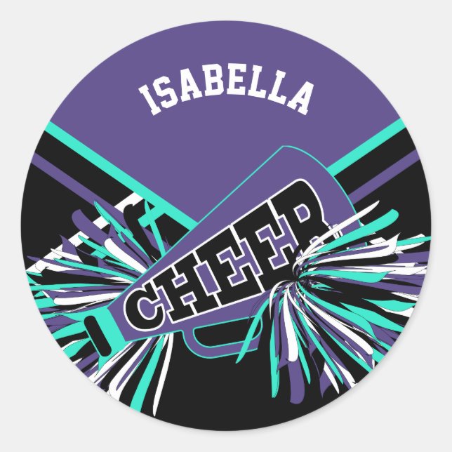 Sticker Rond pom-pom girl 📣 - violet, noir, Turquoise et blanc (Devant)