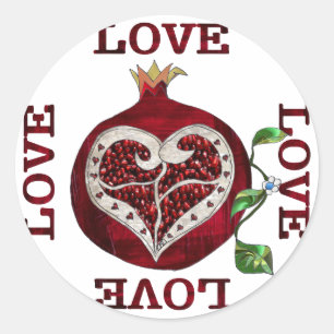Sticker Rond Pomegranate Heart LOVE Valentine