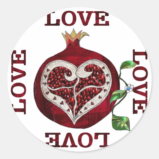 Sticker Rond Pomegranate Heart LOVE Valentine (Devant)