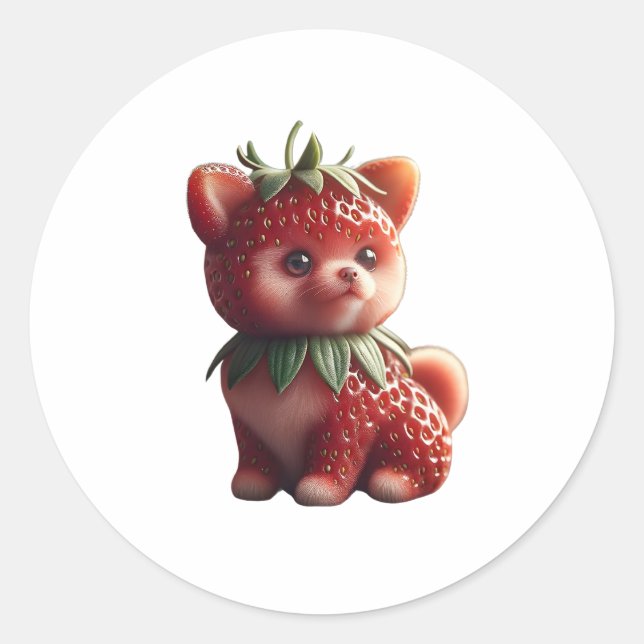 Sticker Rond Pomeranian aux fraises (Devant)