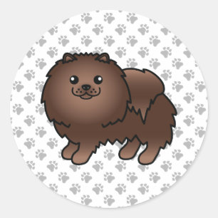 Sticker Rond Pomeranian Brun Mignon Chien de Dessin Animé & Pat
