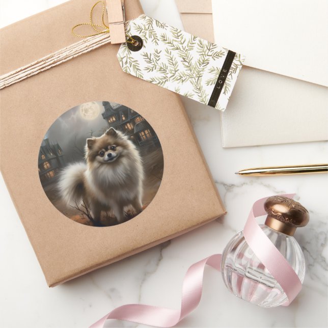 Sticker Rond Pomeranian Halloween Épouvantable (Cadeaux)