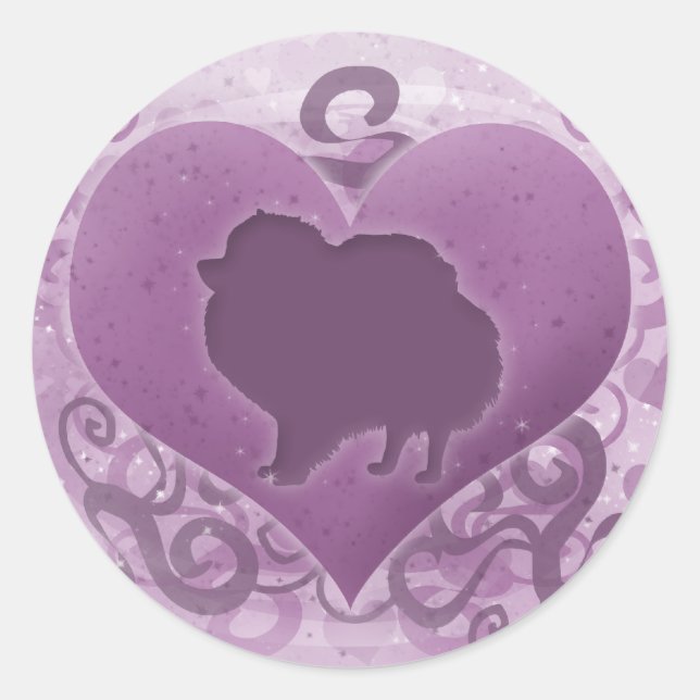 Sticker Rond Poméranie violette Valentine (Devant)