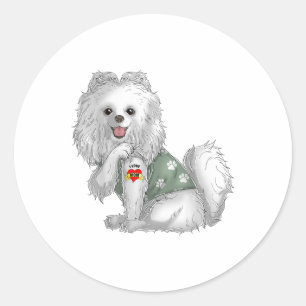 Sticker Rond Poméranien I Love Maman Tattoo Chien Chemise Drôle