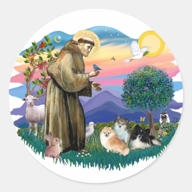 Sticker Rond Poméraniens (trois) (Devant)