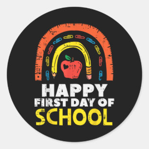 Sticker Rond Pomme Arc-en-ciel Joyeux Premier Jour d'École Mign