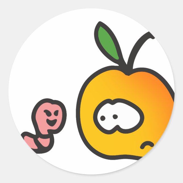 Sticker Rond Pomme avec ver (Devant)