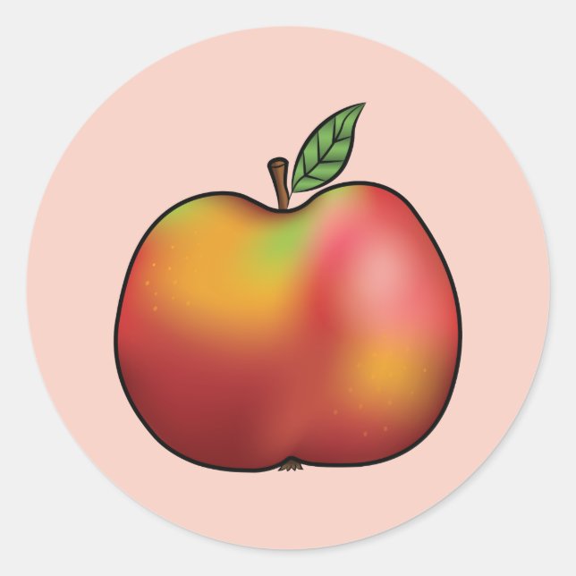 Sticker Rond Pomme Carton Rouge Sur Rose (Devant)