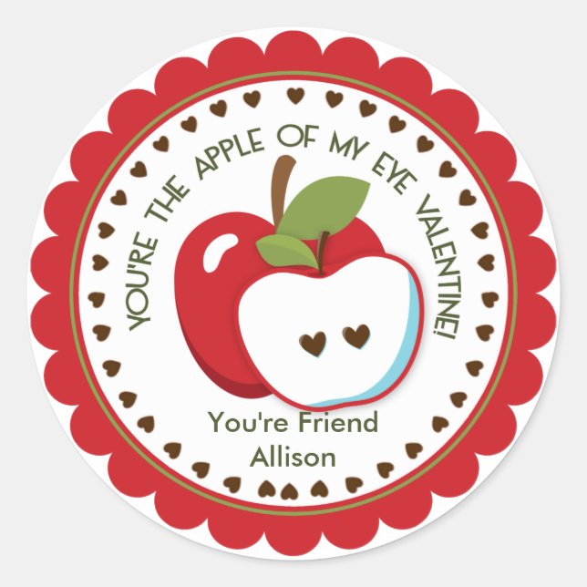 Sticker Rond Pomme de mon oeil Valentine Nom personnalisé (Devant)