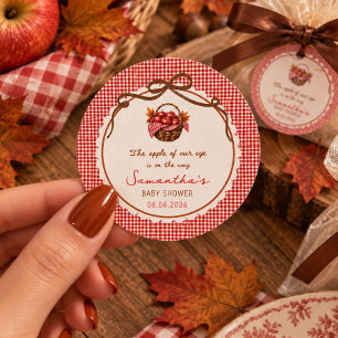 Sticker Rond Pomme De Nos Yeux Bébé Shower Gingham Rouge
