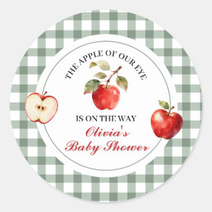 Sticker Rond Pomme de nos yeux vert carreau Baby Shower