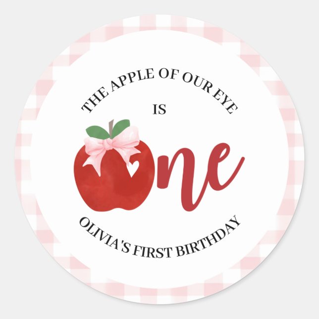 Sticker Rond Pomme de notre oeil Arc rose anniversaire (Devant)