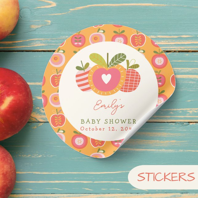 Sticker Rond Pomme de notre oeil Baby shower lunaire Orange (Créateur téléchargé)