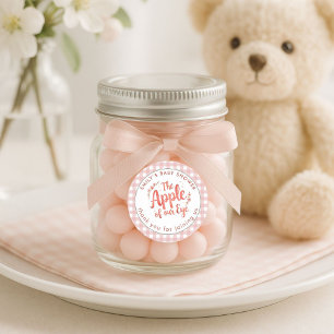 Sticker Rond Pomme de notre oeil En vichy Baby shower Merci