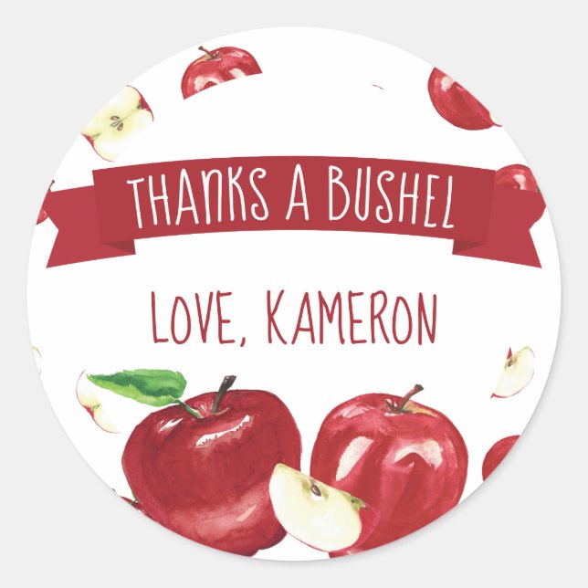 Sticker Rond Pomme de notre oeil, Merci d'anniversaire (Devant)