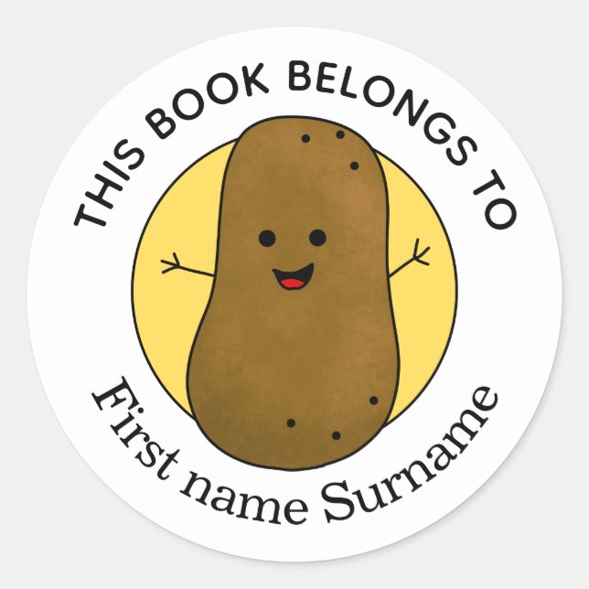 Sticker Rond Pomme De Terre Ce Livre Appartient À Personnalisé (Devant)