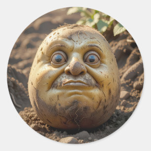 Sticker Rond Pomme De Terre Grumpy Tête Dans La Sale