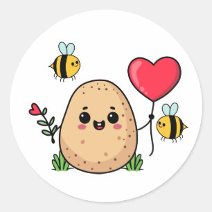 Sticker Rond Pomme de terre romantique envoyée avec amour