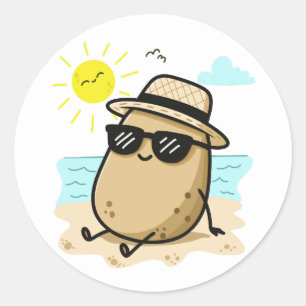 Sticker Rond Pomme de terre sur la plage ambiance estivale