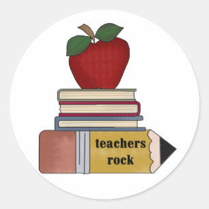 Sticker Rond Pomme, Livres, Crayon Enseignants Rock