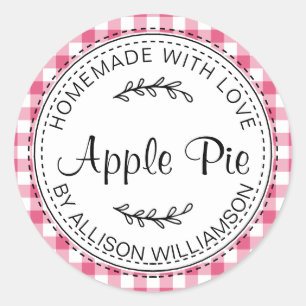 Sticker Rond Pomme maison rustique Pie Hot Pink Check