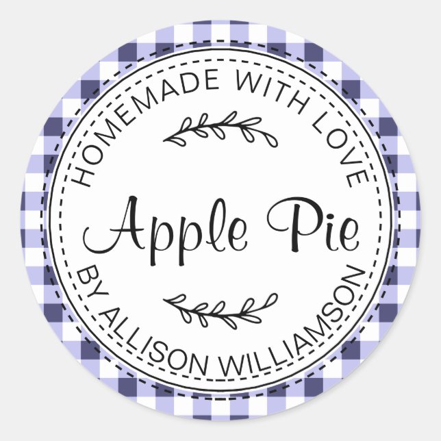 Sticker Rond Pomme maison rustique Pie Marine Bleu Check (Devant)