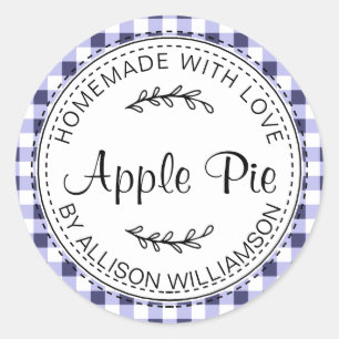 Sticker Rond Pomme maison rustique Pie Marine Bleu Check