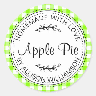 Sticker Rond Pomme maison rustique Pie Neon Green Check