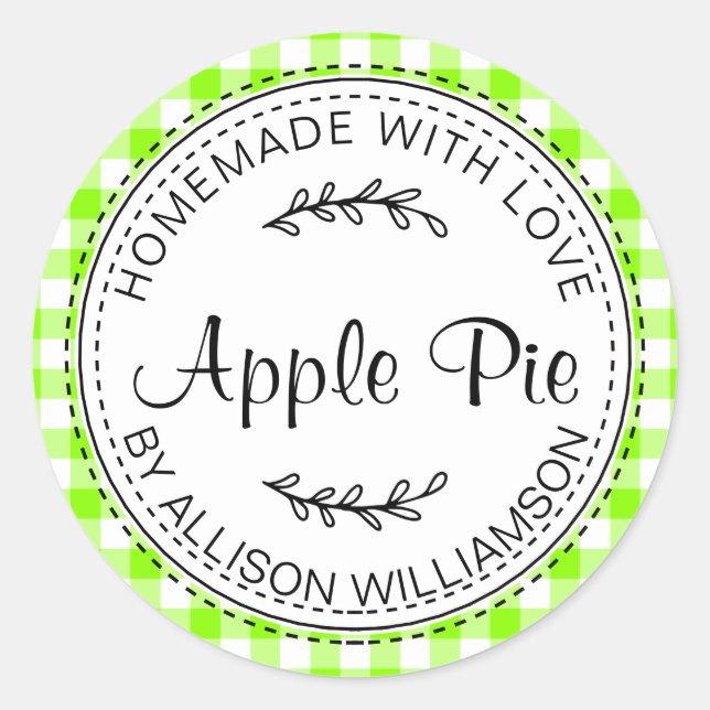 Sticker Rond Pomme maison rustique Pie Neon Green Check (Devant)