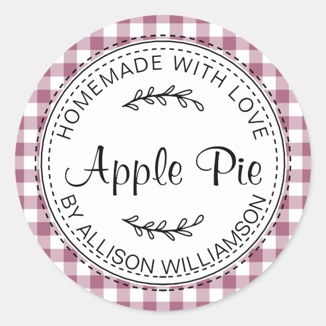 Sticker Rond Pomme maison rustique Pie Plum Purple Check (Devant)