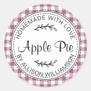 Sticker Rond Pomme maison rustique Pie Plum Purple Check