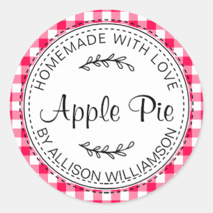 Sticker Rond Pomme maison rustique Pie rose pâle Chèque