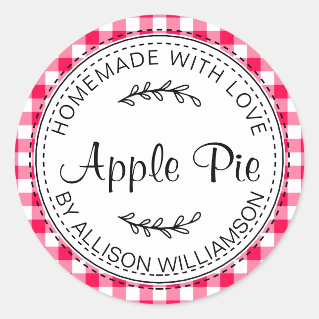 Sticker Rond Pomme maison rustique Pie rose pâle Chèque (Devant)