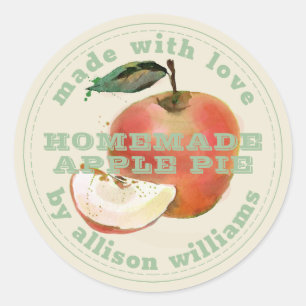 Sticker Rond Pomme maison rustique Pie verte Antique Blanc