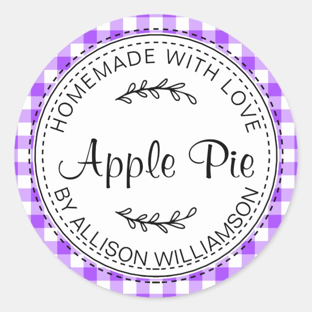 Sticker Rond Pomme maison rustique Pie violet brillant Check (Devant)