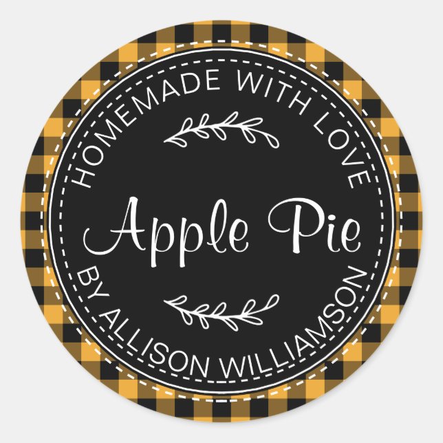 Sticker Rond Pomme maison rustique tarte Mellow Jaune Plaid (Devant)