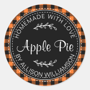 Sticker Rond Pomme maison rustique tarte orange noir plaid