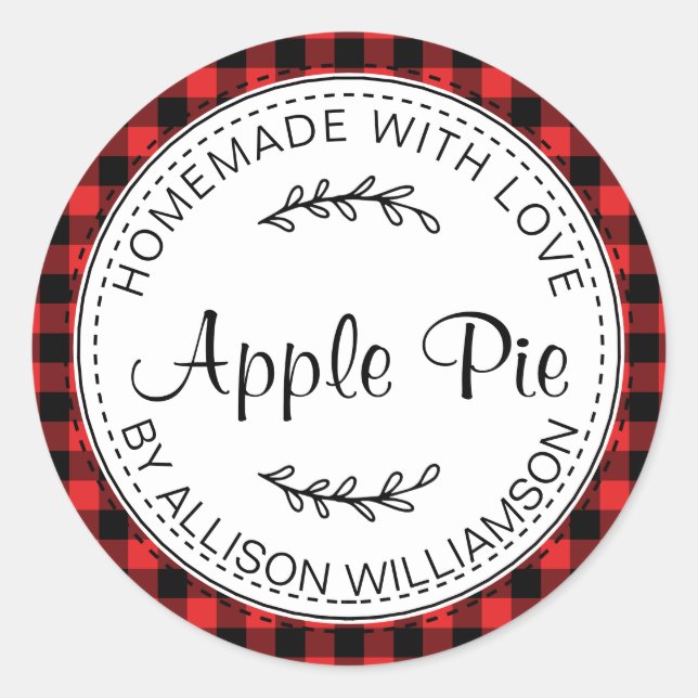 Sticker Rond Pomme maison rustique tarte rouge noir plaid (Devant)
