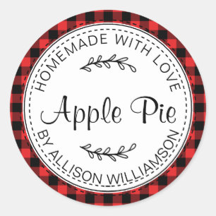 Sticker Rond Pomme maison rustique tarte rouge noir plaid