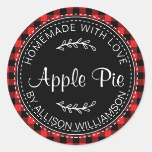 Sticker Rond Pomme maison rustique tarte rouge noir plaid