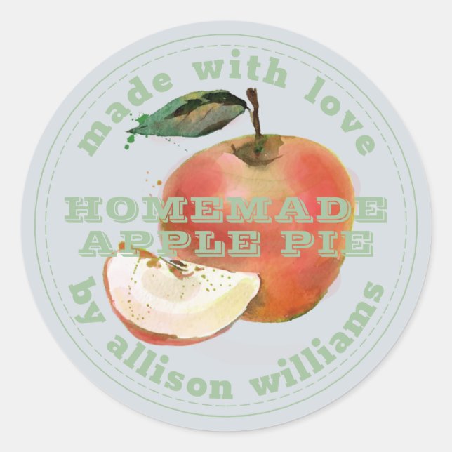 Sticker Rond Pomme maison rustique tarte verte Pastel bleu (Devant)