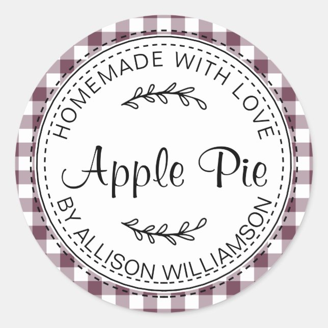 Sticker Rond Pomme maison rustique tarte violet chèque (Devant)