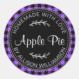Sticker Rond Pomme maison rustique tarte violet noir plaid
