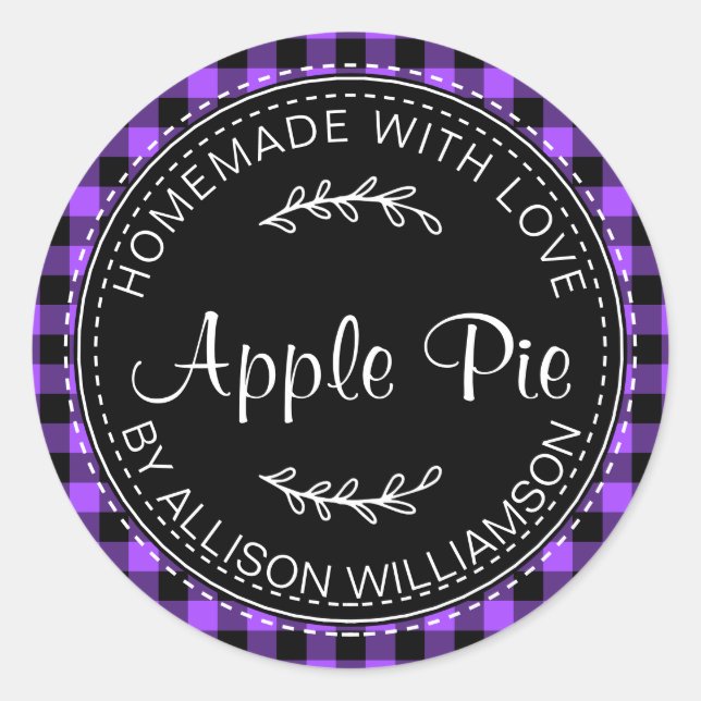 Sticker Rond Pomme maison rustique tarte violet noir plaid (Devant)