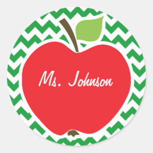 Sticker Rond Pomme rouge sur Retro Kelly Green Chevron Stripes