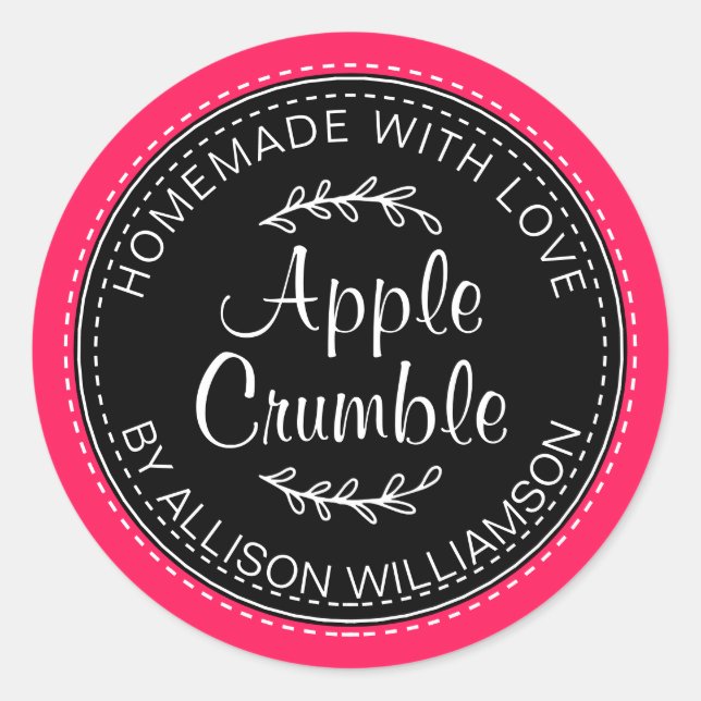 Sticker Rond Pomme rustique fait maison Crumble Noir & Diva Ros (Devant)