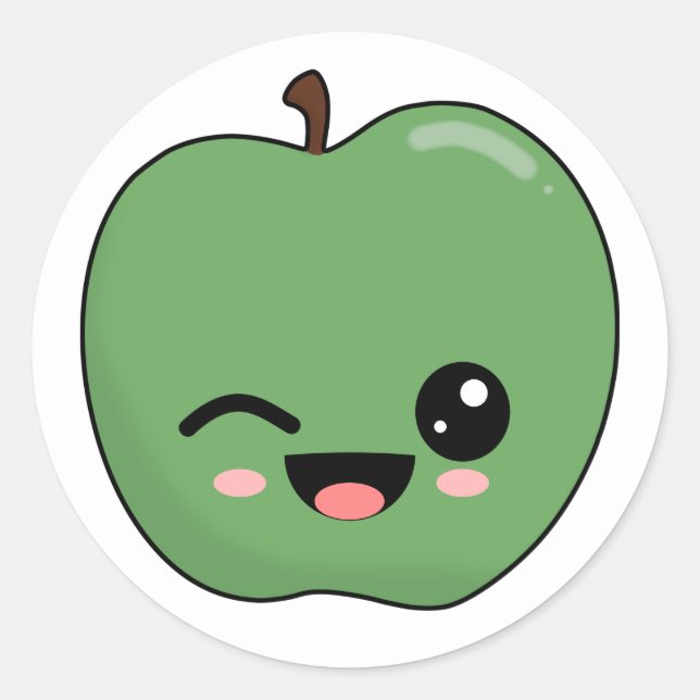 Sticker Rond Pomme verte clignotante heureuse (Devant)