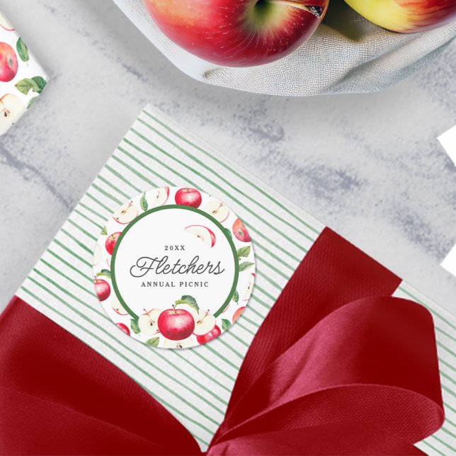 Sticker Rond Pommes rouges Botanique Personnalisé (Créateur téléchargé)