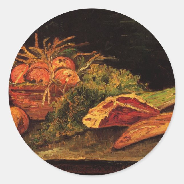 Sticker Rond Pommes, Viande et rouleau par Vincent van Gogh (Devant)