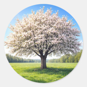 Sticker Rond Pommier en fleurs au printemps